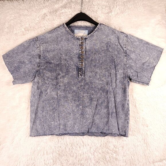 Vintage Don't Stop Acid Wash Denim Cutoff T Shirt Size M 90s Made In Hong Kong - Picture 1 of 7